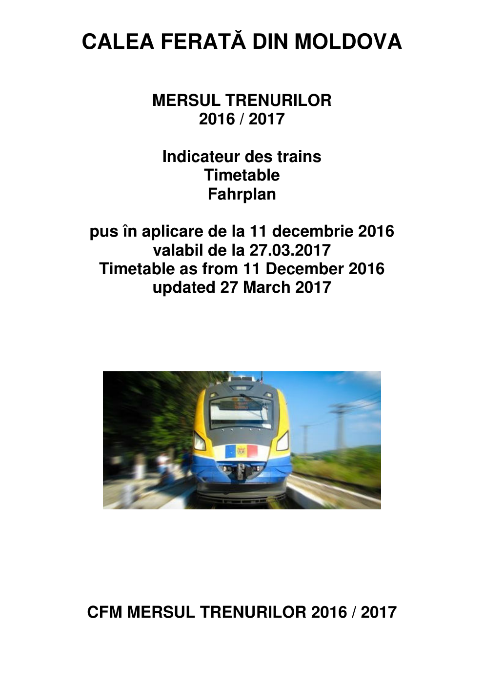 Copertă Mersul Trenurilor CFM 2016 2017