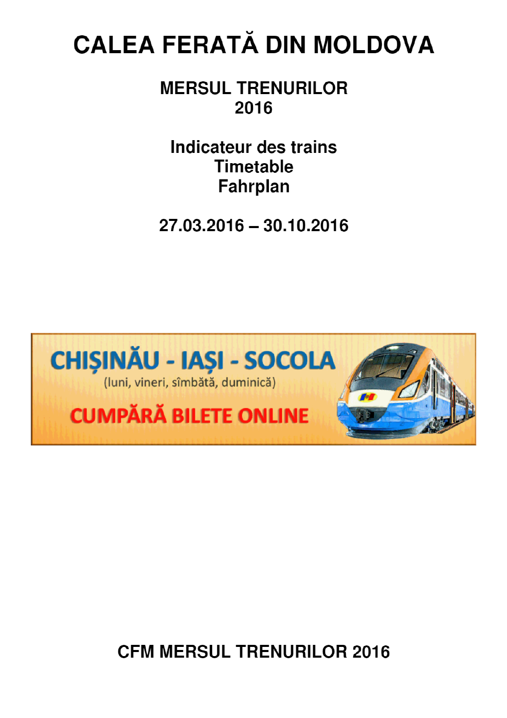 Copertă Mersul Trenurilor CFM 2016